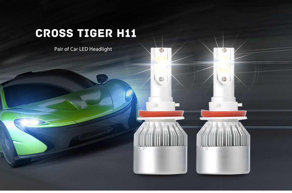 CROSS TIGER H11 72W 7600LM Pair of Car LED Headlight 6000K Auto Front Lamp