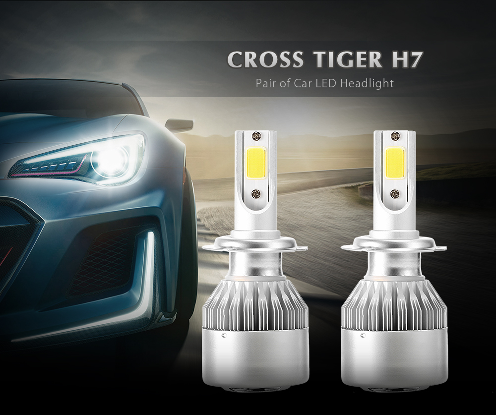 CROSS TIGER H7 72W 7600LM Pair of Car LED Headlight 6000K Auto Front Lamp