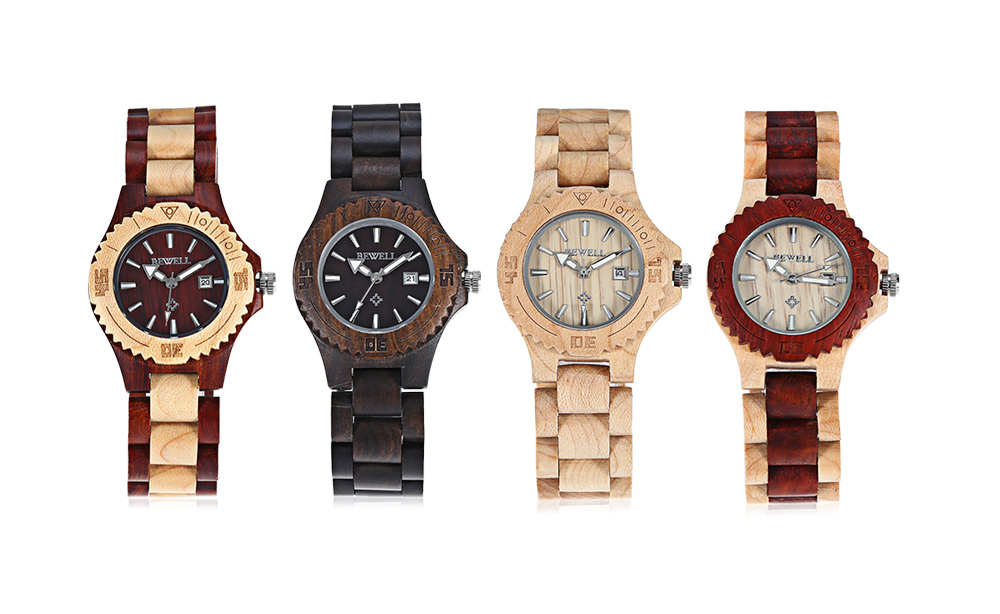 BEWELL ZS - W020A Women Wooden Quartz Watch Nail Scale Calendar Wristwatch