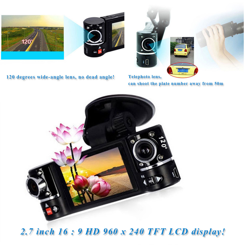 F30 Dual Lens 2.7 inch Auto Camcorder Car DVR Camera HD Windshield Driving Recorder
