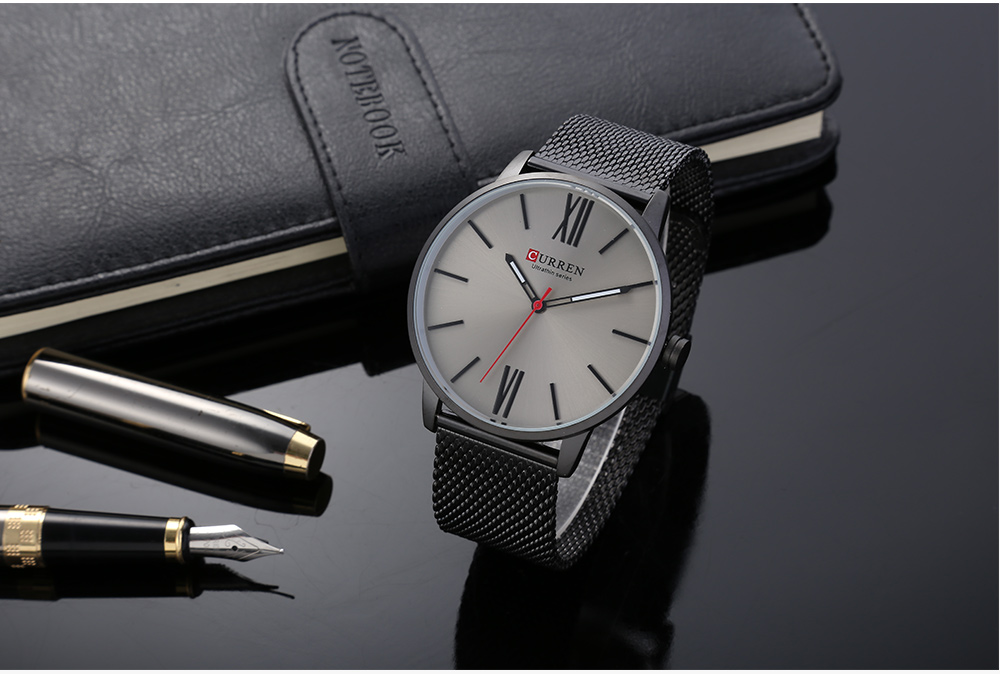 CURREN M8238 Male Quartz Watch Stainless Steel Net Band Ultra-thin Dial Wristwatch