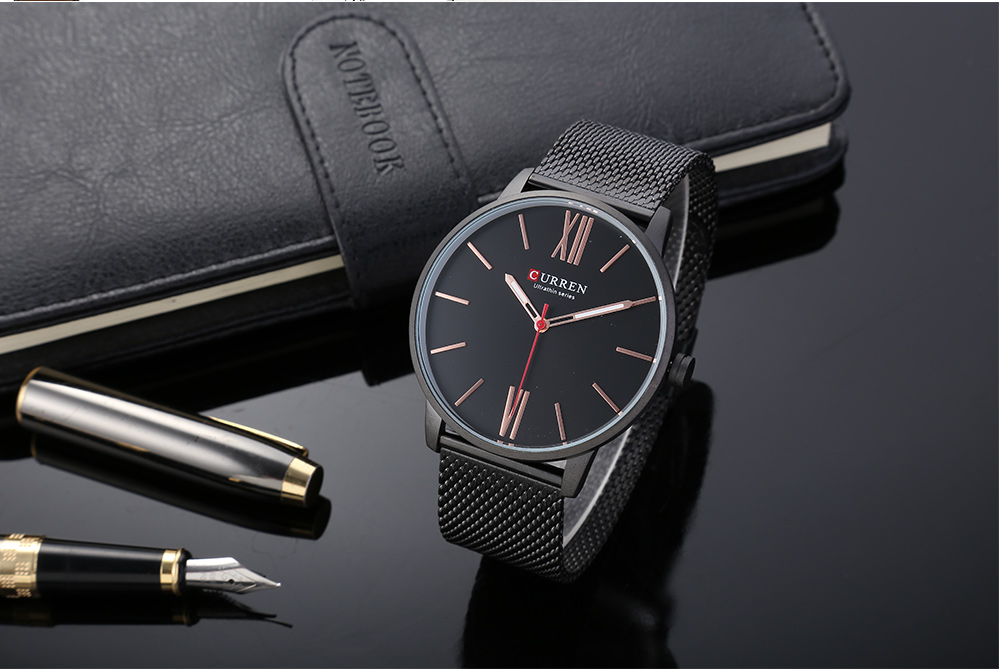 CURREN M8238 Male Quartz Watch Stainless Steel Net Band Ultra-thin Dial Wristwatch