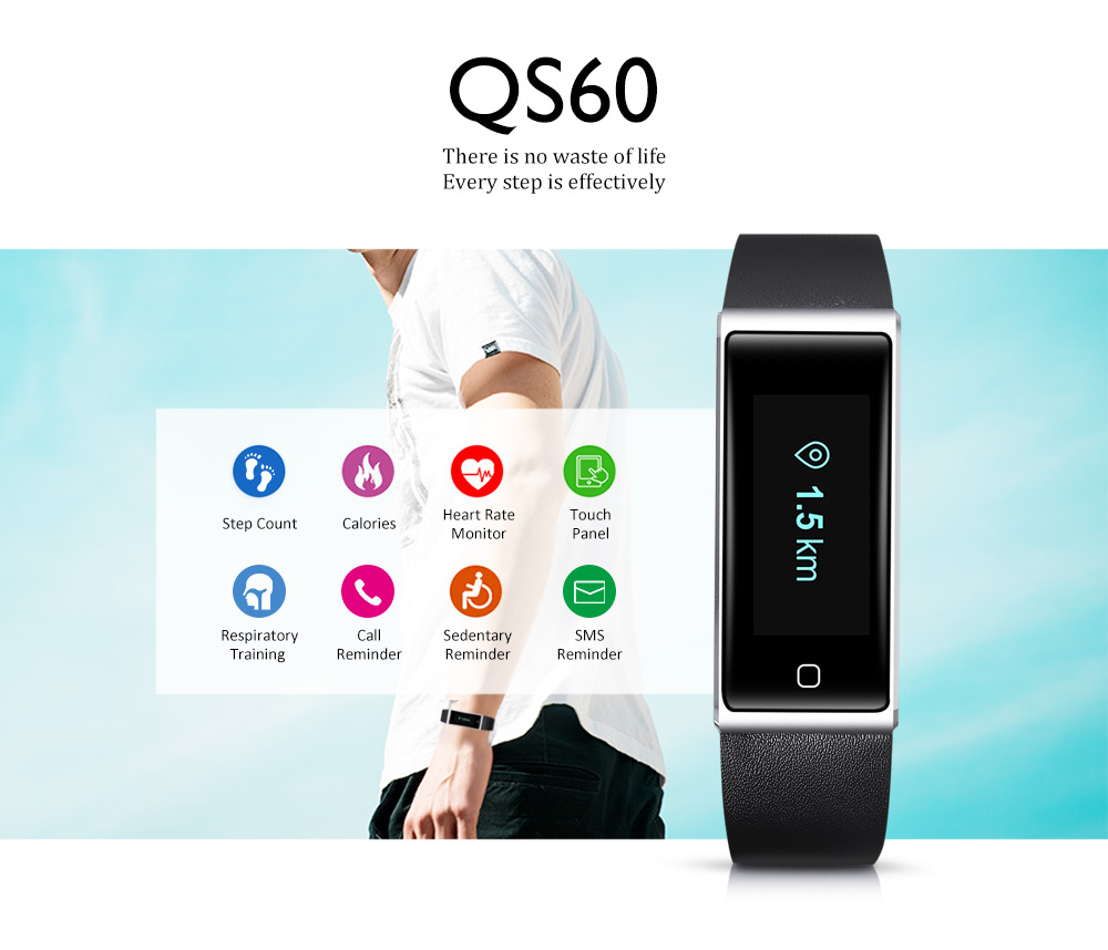 QS60 Heart Rate Measure Smart Wristband with Breath Training Pedometer