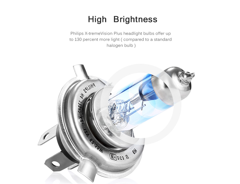 Philips Pair of 12V 55W H4 12342XVP X-tremeVision Plus Upgrade Headlight Bulb