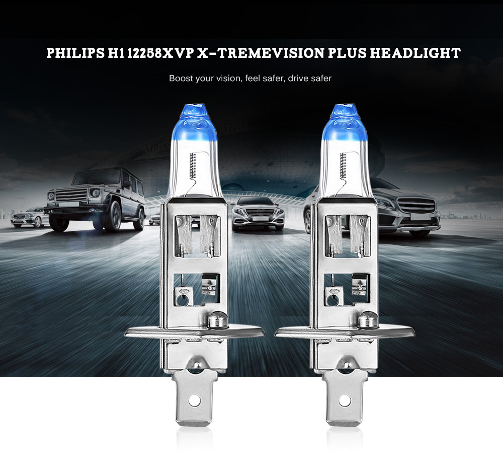 Philips Pair of 12V 55W H1 12258XVP X-tremeVision Plus Upgrade Headlight Bulb