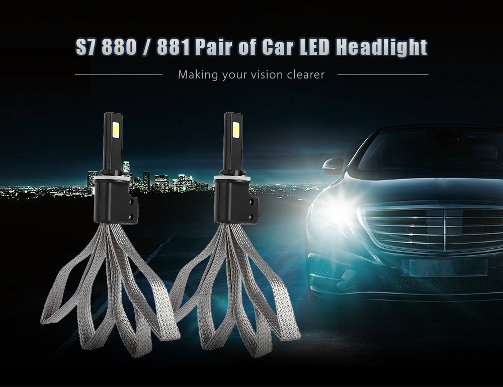 S7 880 / 881 60W 6400LM Pair of Car LED Headlight 6000K Auto Front Lamp