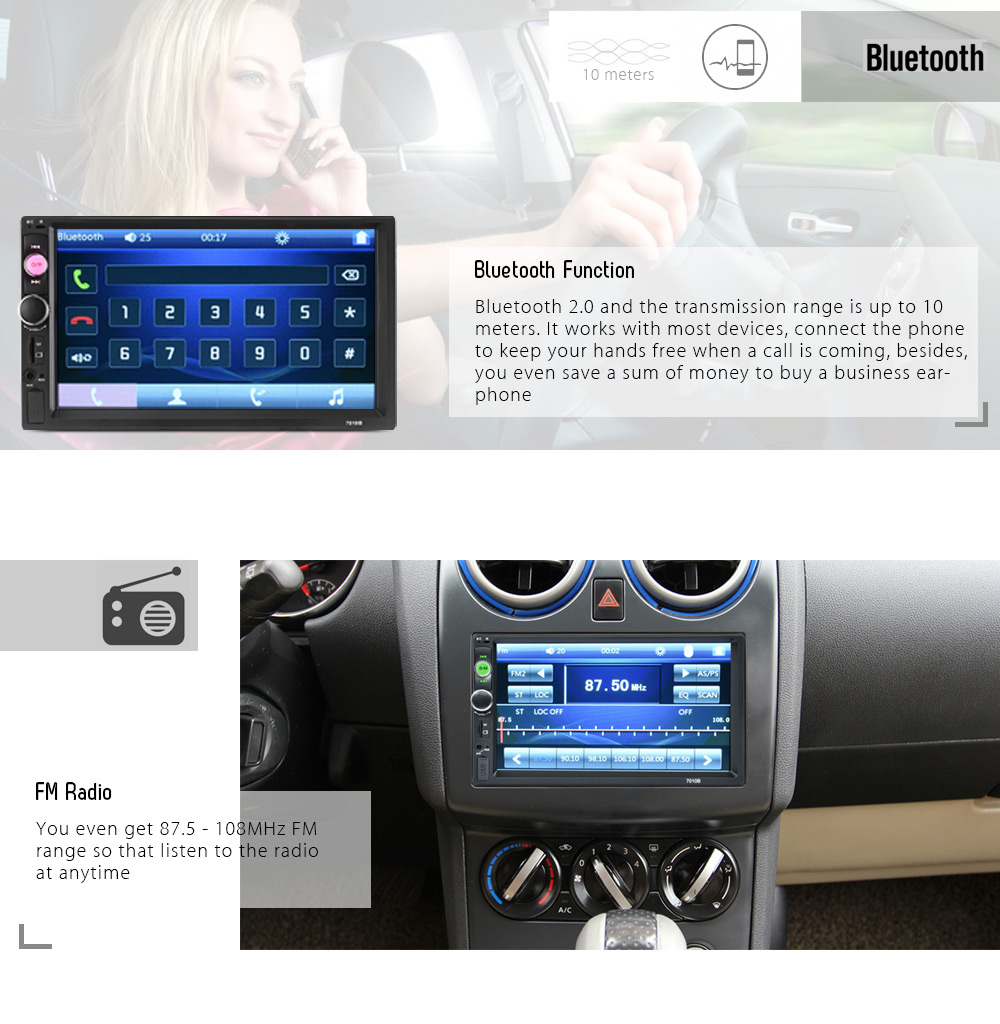 Universal 7010B 7 inch Bluetooth FM Radio Car MP5 Player