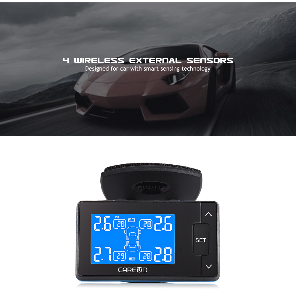 CAREUD U902 LCD Display Car Tire Pressure Monitoring System with Four Wireless External Sensor