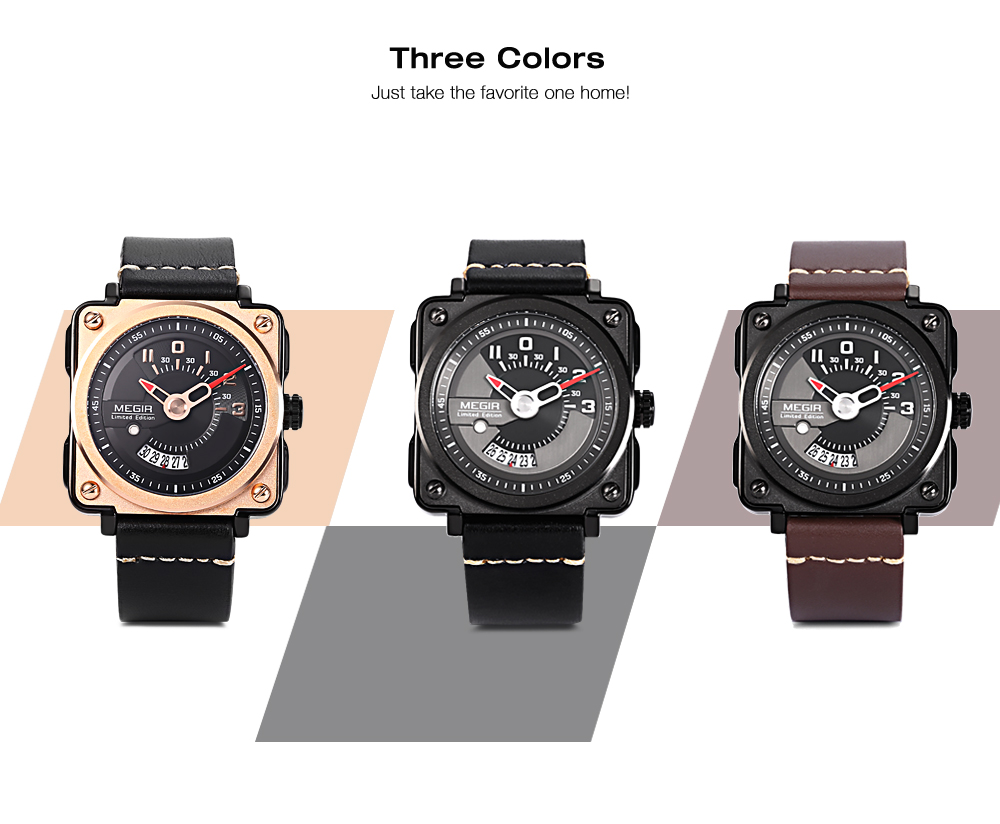 MEGIR ML2040 Male Quartz Watch Calendar Leather Strap Men Wristwatch