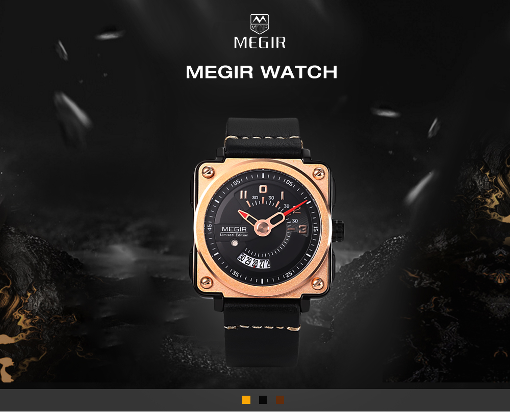 MEGIR ML2040 Male Quartz Watch Calendar Leather Strap Men Wristwatch