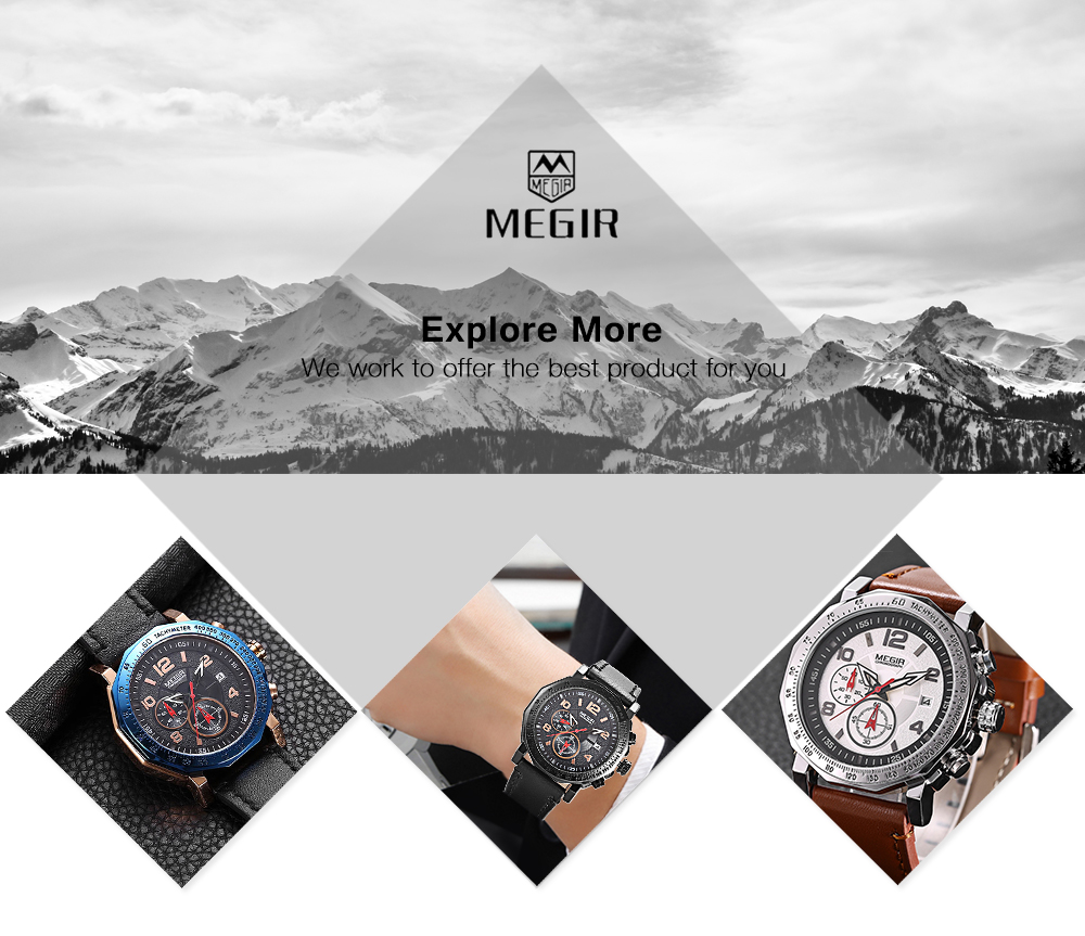 MEGIR ML2048 Male Quartz Watch Calendar Leather Strap Men Wristwatch