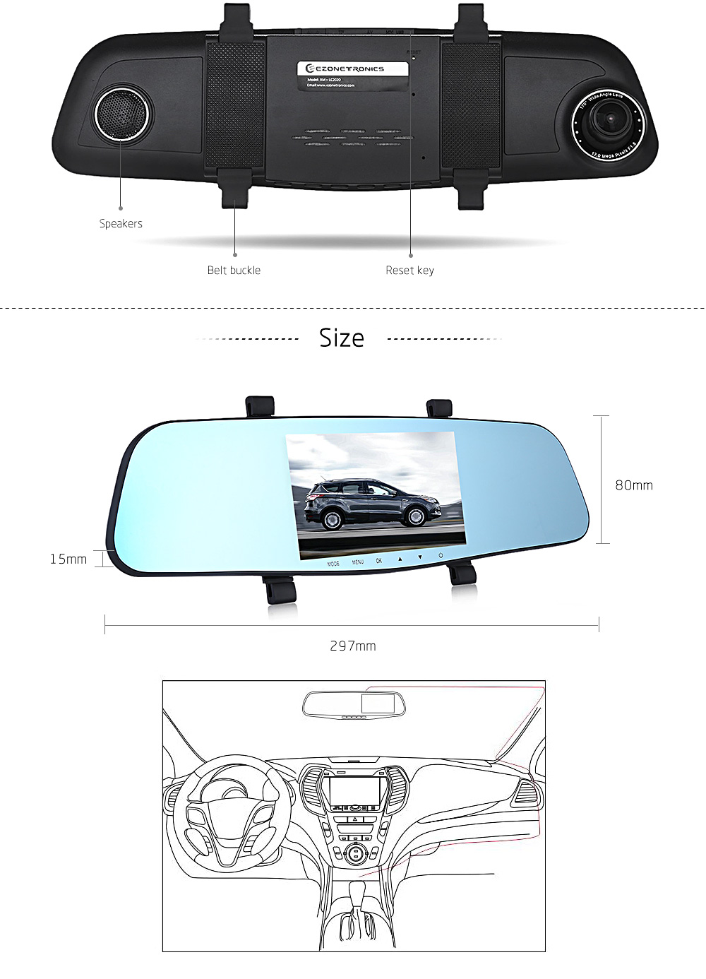5.0 inch RM - LC2020 Car Rear View Mirror Vehicle Driving Data Recorder