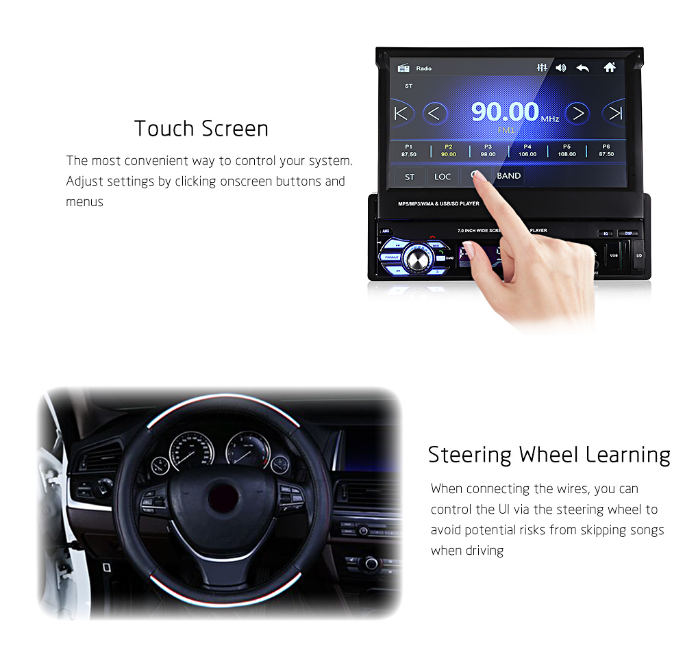 Universal 9601 7.0 inch TFT LCD Screen MP5 Car Multimedia Player with Bluetooth FM Radio