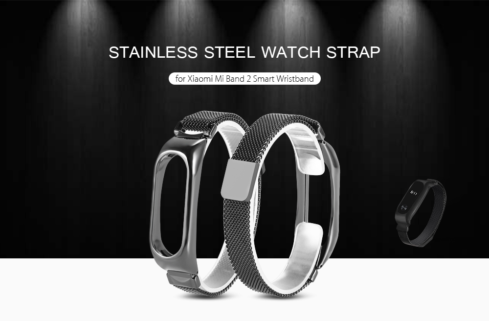 12mm Magnetic Buckle Stainless Steel Net Strap for Xiaomi Mi Band 2 Smart Wristband