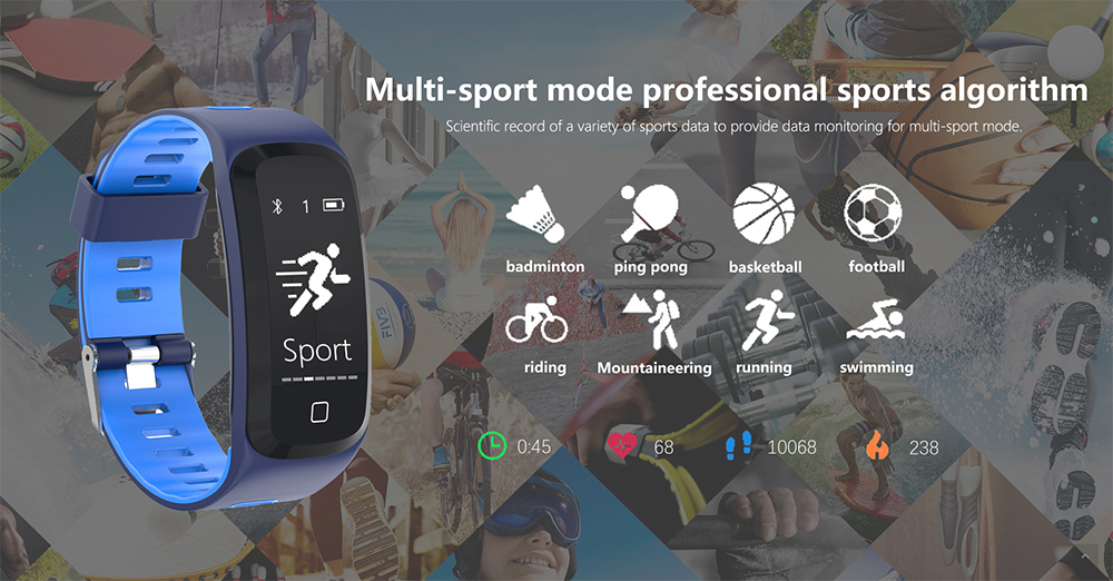 NO.1 GT1 Sports Smartband IP68 Waterproof Heart Rate / Sleep Monitor Pedometer Remote Camera Sedentary Reminder