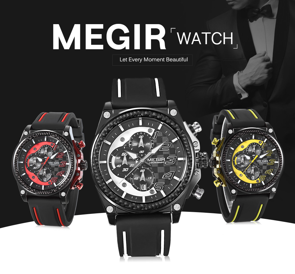 MEGIR MN2051 Male Quartz Watch Calendar Stopwatch Men Wristwatch