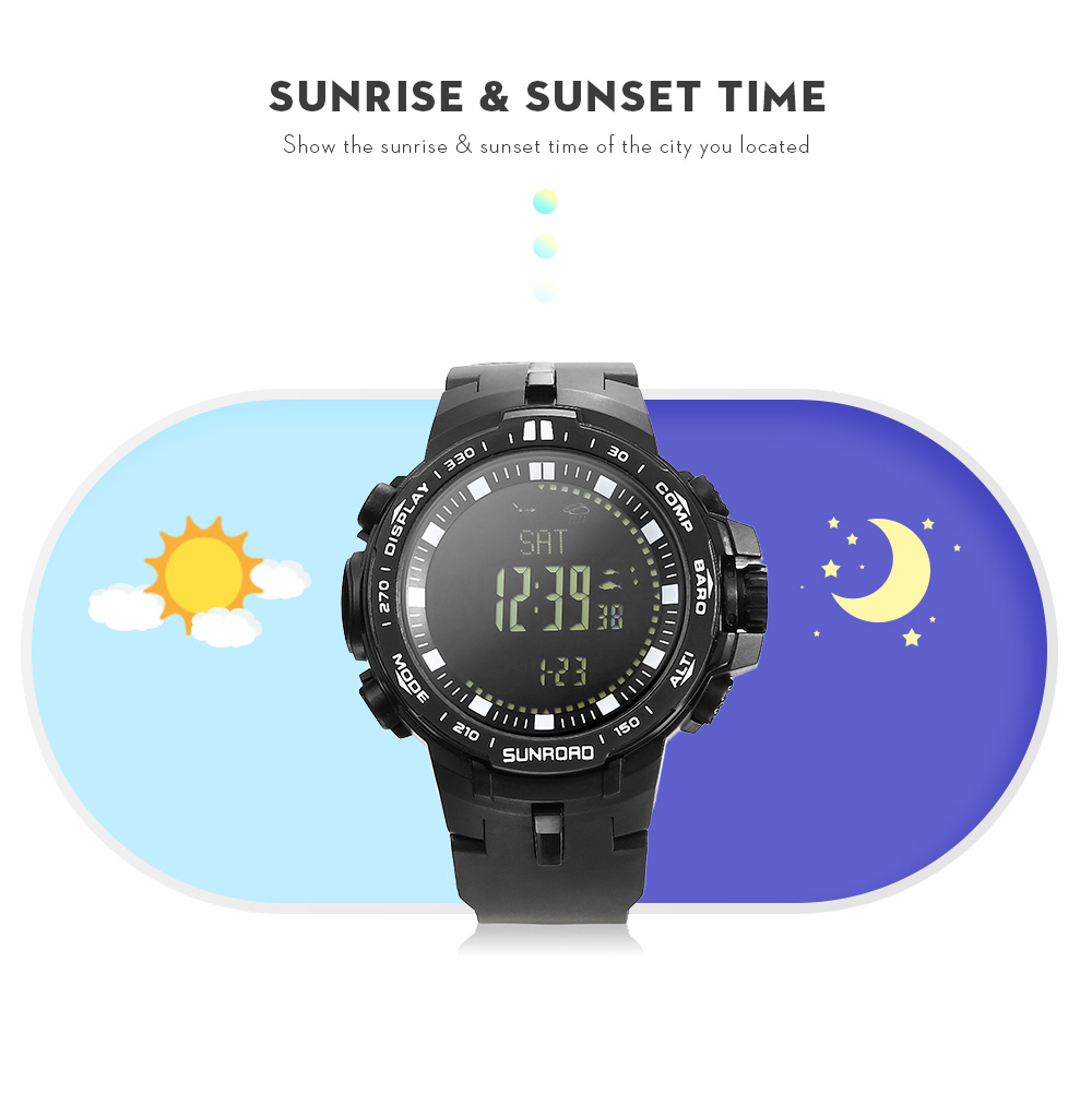 SUNROAD FR861B Outdoor Digital Watch Altimeter Compass Barometer 5ATM Wristwatch