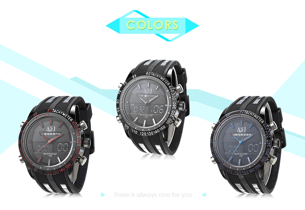 ASJ 8150 Dual Movt Sports LED Male Watch Calendar Stopwatch Alarm Men Wristwatch