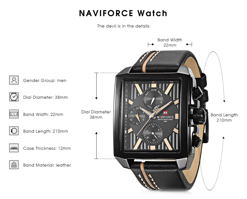 NAVIFORCE NF9111M Male Quartz Watch Calendar 24-hour Display Men Wristwatch