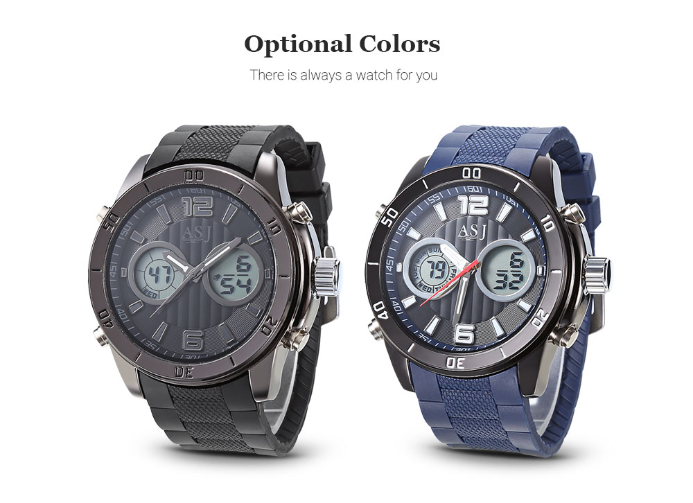 ASJ B048 Dual Movt Sports LED Male Watch Calendar Stopwatch Alarm Men Wristwatch