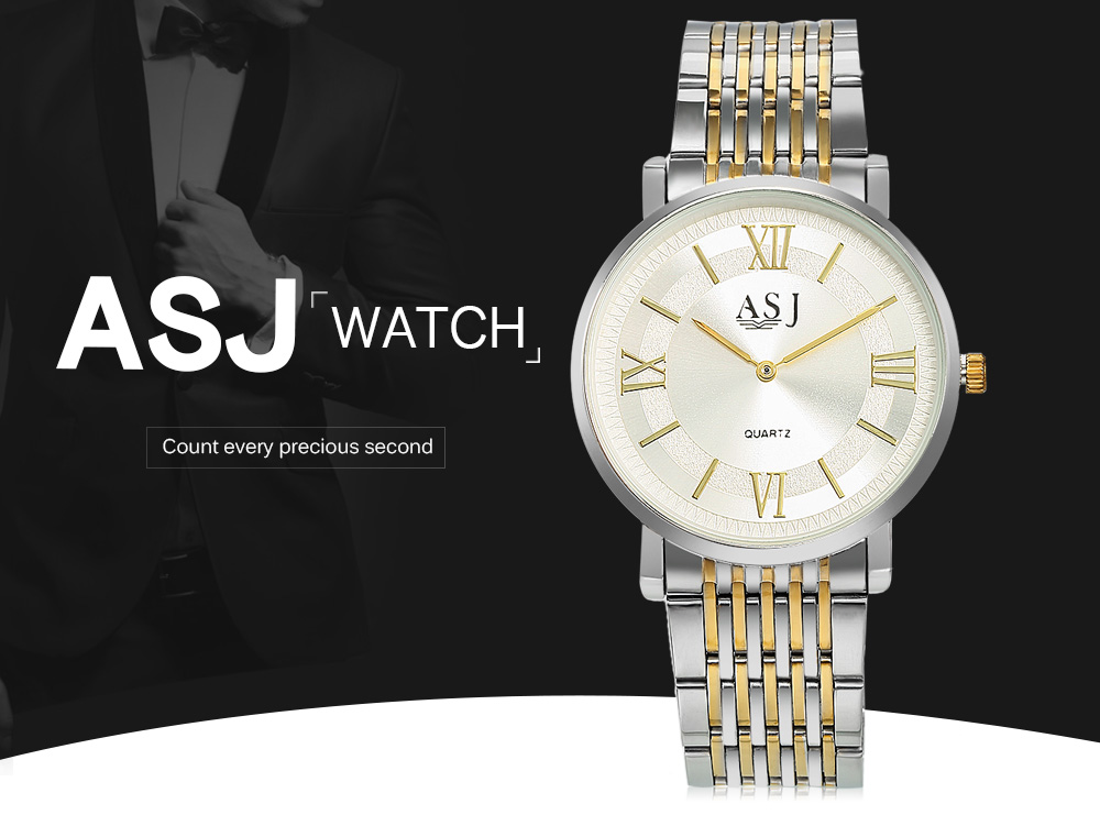 ASJ GP8920 Men Quartz Watch Stainless Steel Band Male Wristwatch