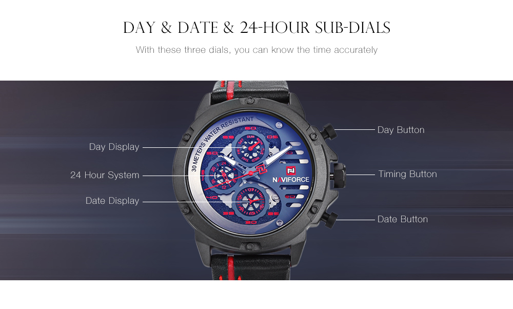 NAVIFORCE 9110 Male Quartz Watch 24-hour Date Day Display Men Wristwatch