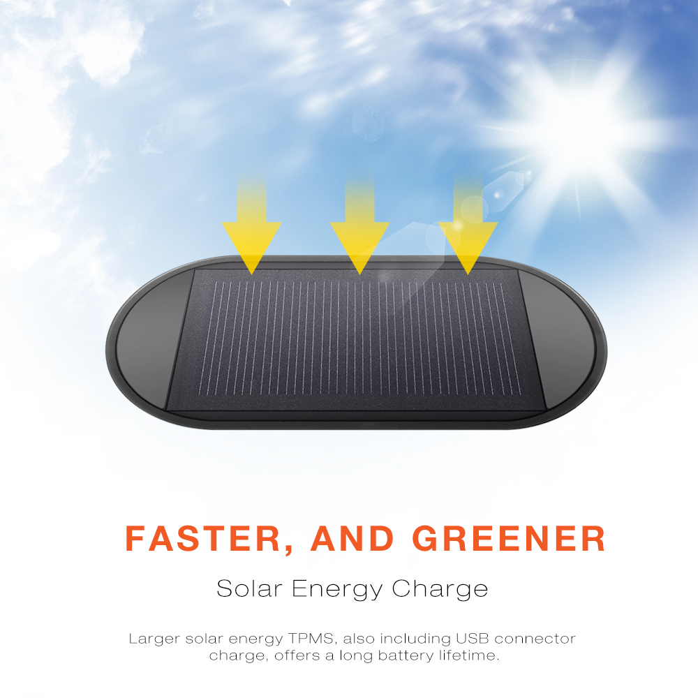 ZEEPIN G50 Solar Powered TPMS Car Tire Pressure Monitor System 4 External Sensors