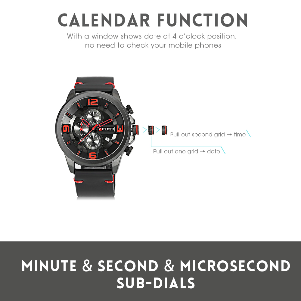 Curren 8288 Male Quartz Watch Date Display Chronograph Men Wristwatch