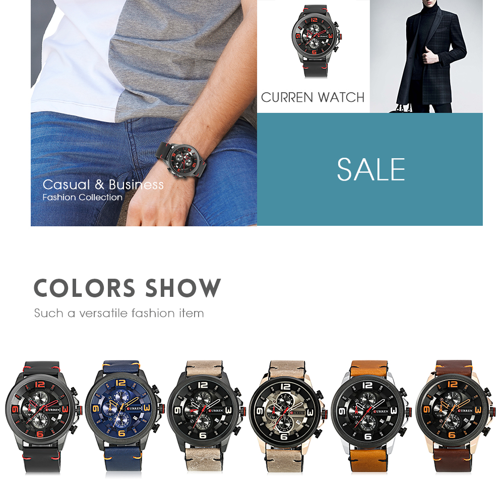 Curren 8288 Male Quartz Watch Date Display Chronograph Men Wristwatch