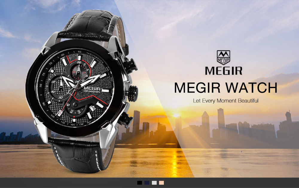 MEGIR MN2065 Men Quartz Watch Calendar Chronograph Luminous Male Wristwatch