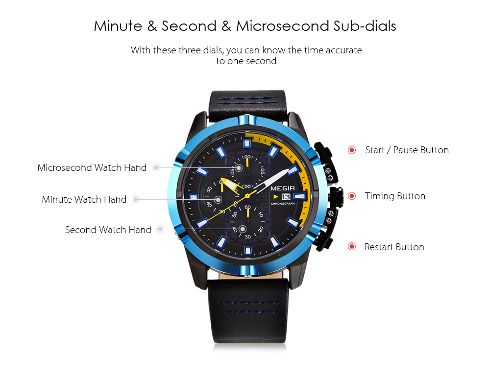 MEGIR ML2062 Men Quartz Watch Calendar Stopwatch Luminous Male Wristwatch