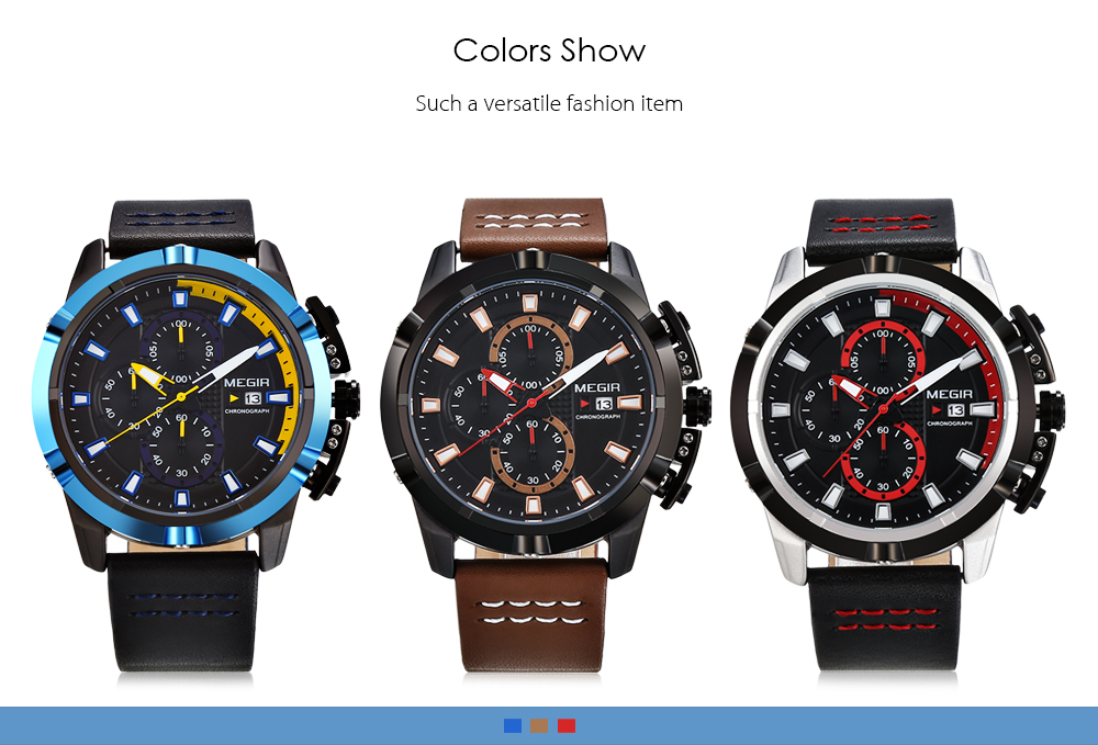 MEGIR ML2062 Men Quartz Watch Calendar Stopwatch Luminous Male Wristwatch