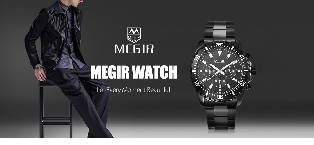 MEGIR MN2064 Men Quartz Watch Calendar Stopwatch Luminous Male Wristwatch