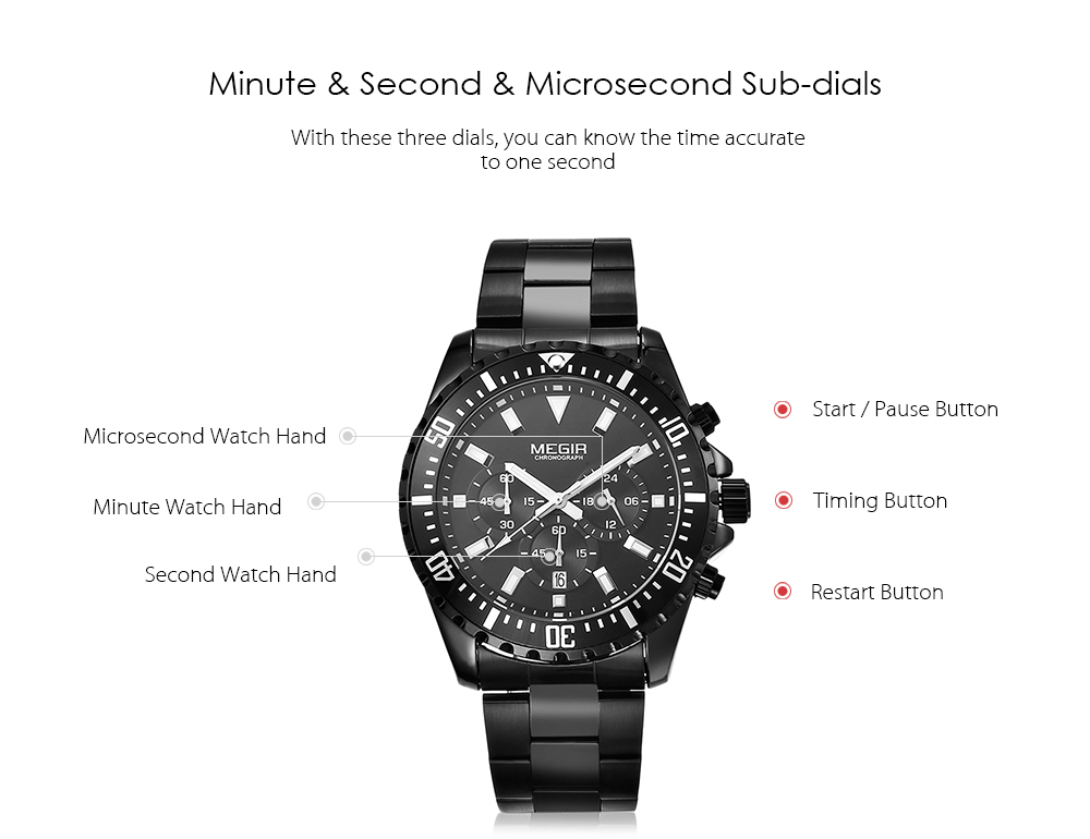 MEGIR MN2064 Men Quartz Watch Calendar Stopwatch Luminous Male Wristwatch