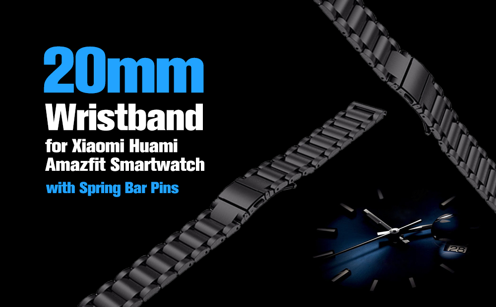 TAMISTER 20mm Stainless Steel Strap Replacement Watch Wristband for Xiaomi Huami Amazfit Smartwatch