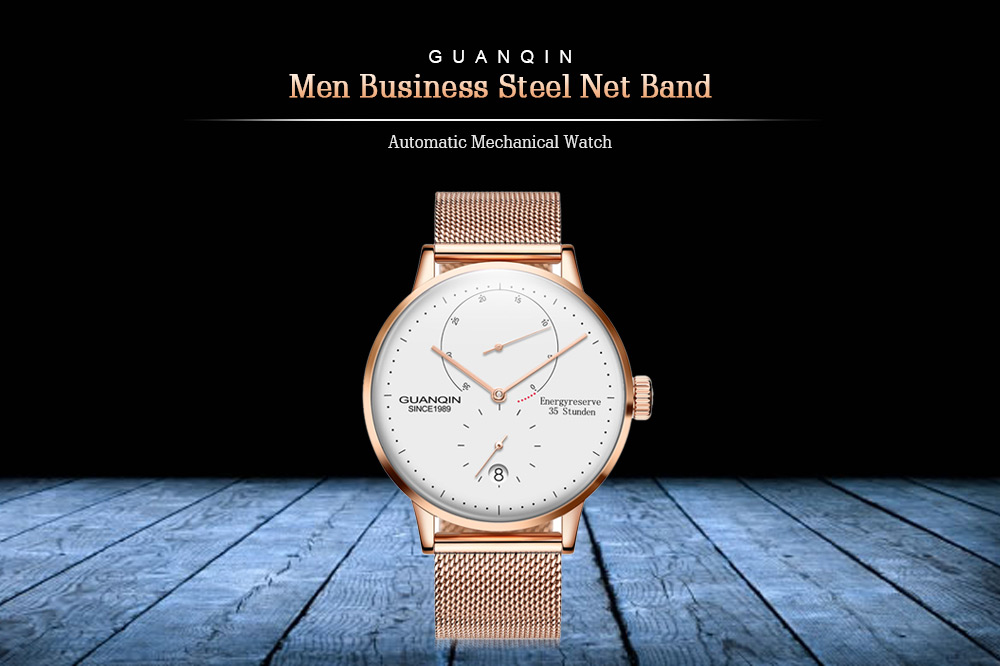 GUANQIN Business Steel Net Band Men Automatic Mechanical Watch
