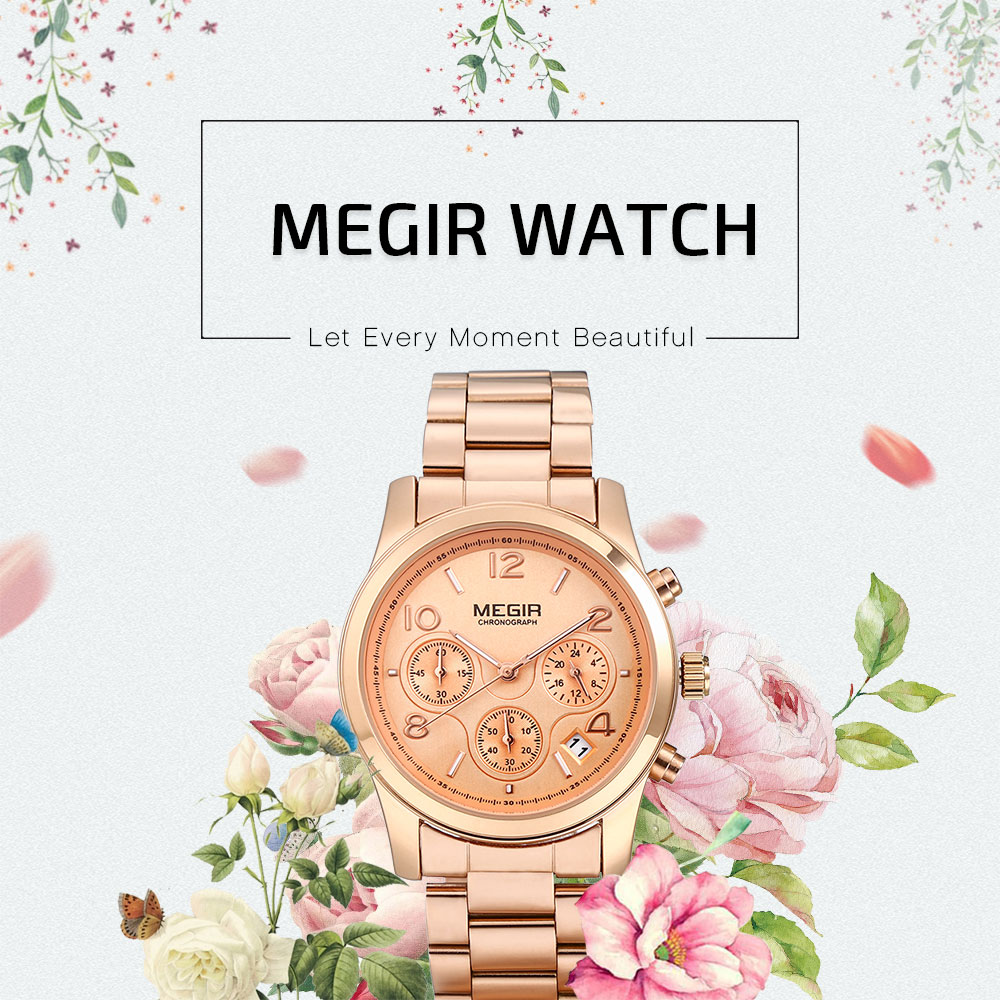 MEGIR MS2057L Female Quartz Watch Calendar Stopwatch Women Wristwatch