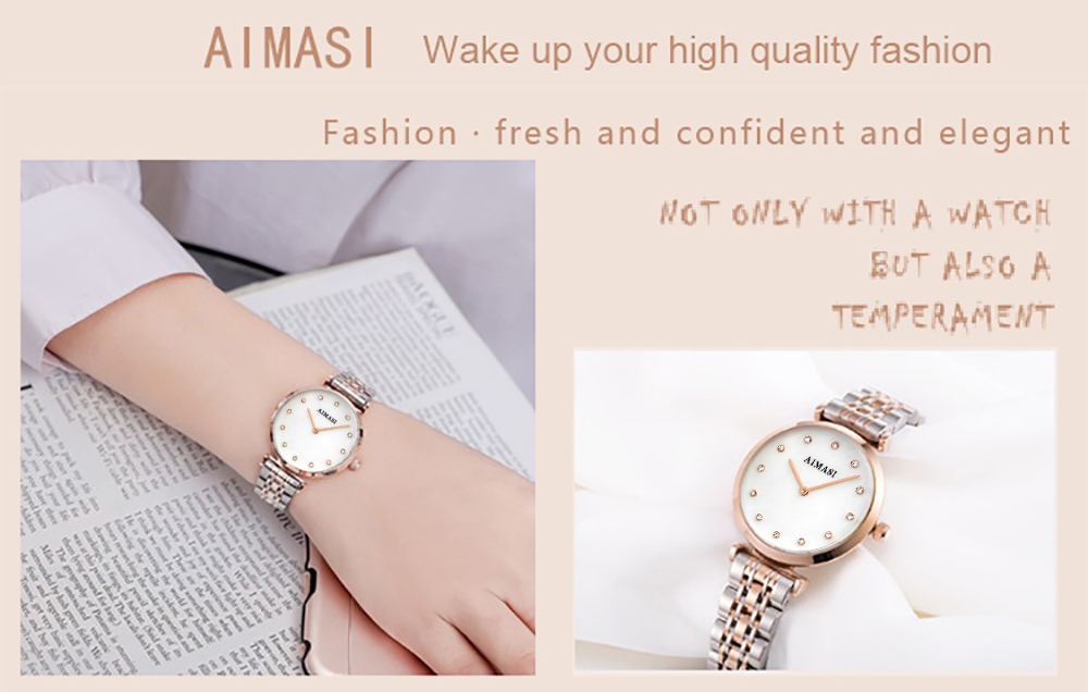 AIMASI 9008 Female Exquisite Watch with Stainless Steel Band