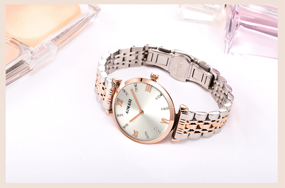 AIMASI 9008 Female Exquisite Watch with Stainless Steel Band
