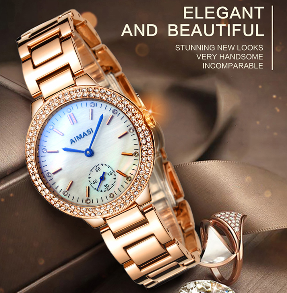 AIMASI 9012 Female Exquisite Watch with Stainless Steel Band