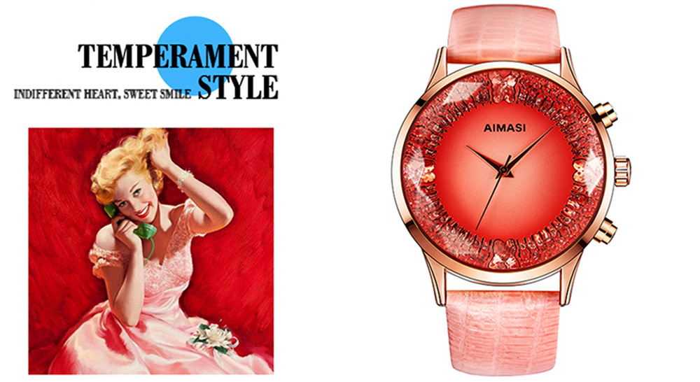 AIMASI 9013 Female Exquisite Watch with Genuine Leather Band