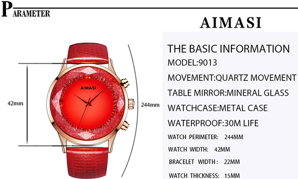 AIMASI 9013 Female Exquisite Watch with Genuine Leather Band