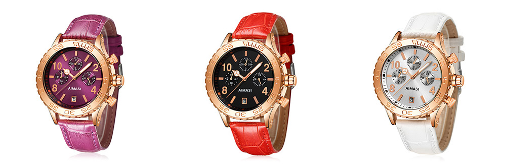 AIMASI 9005 Trendy Genuine Leather Band Women Quartz Watch