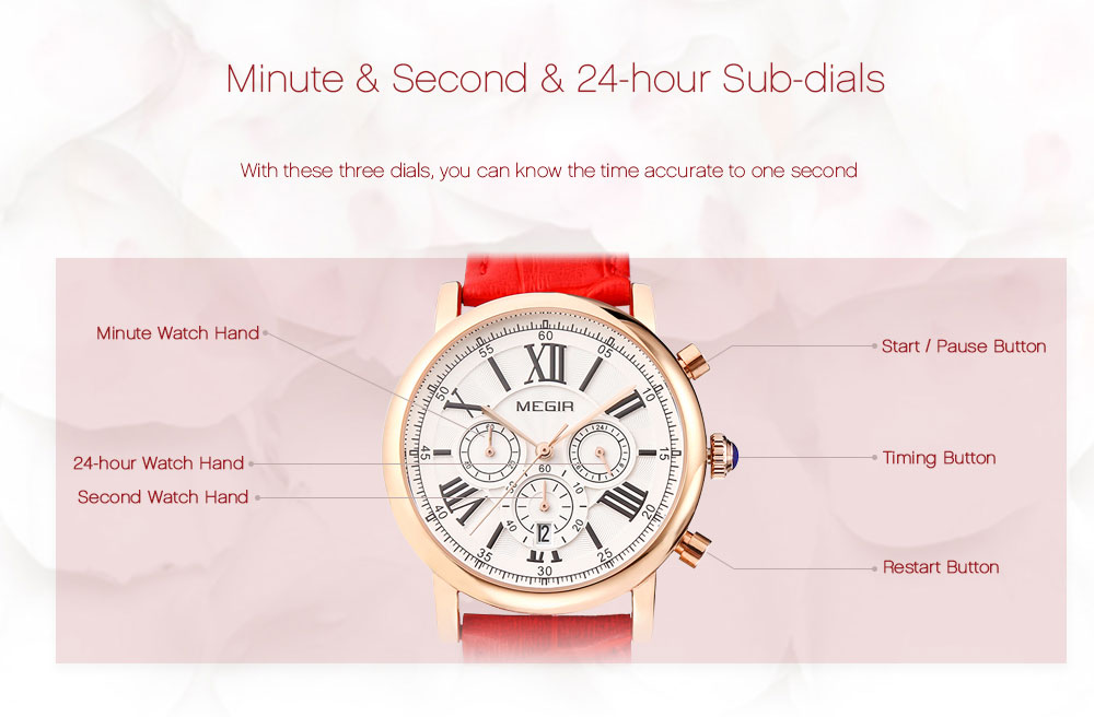 MEGIR MS2058L Female Quartz Watch Calendar Stopwatch Women Wristwatch