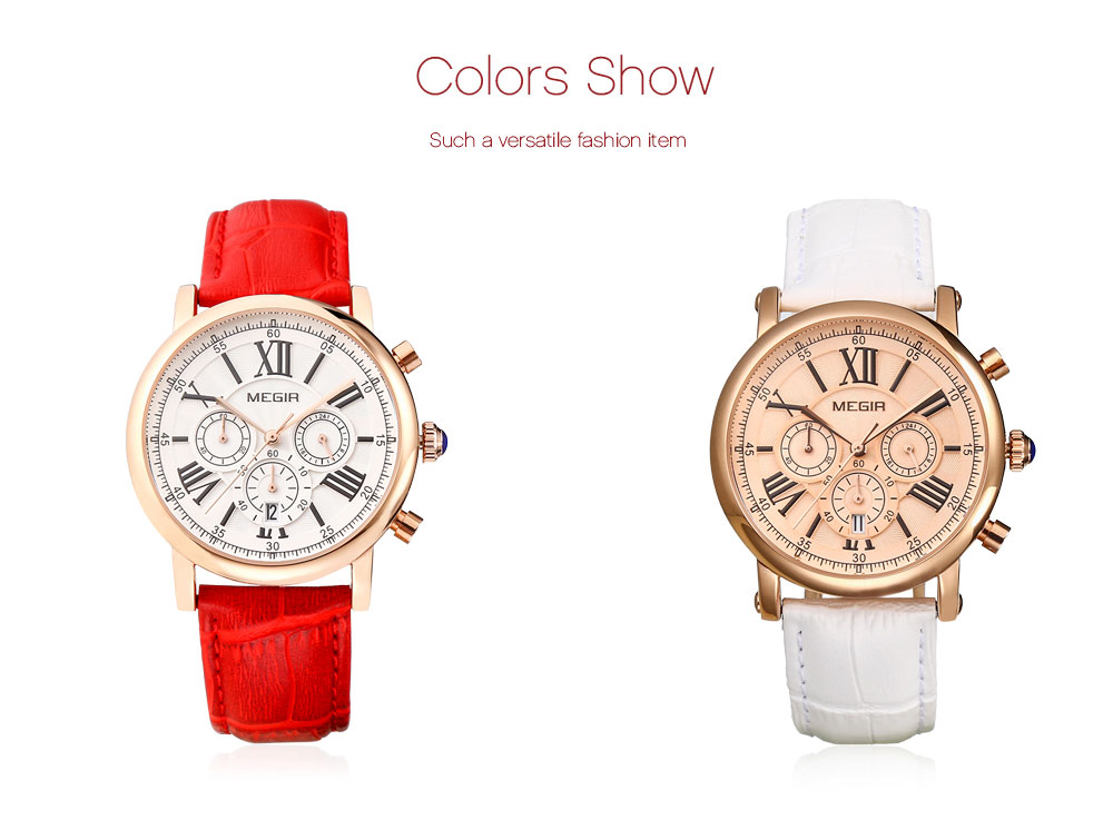 MEGIR MS2058L Female Quartz Watch Calendar Stopwatch Women Wristwatch