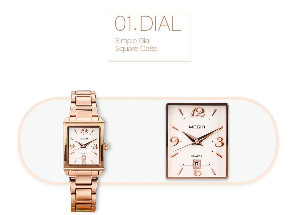 MEGIR MS1079L Women Quartz Watch Square Dial Calendar Female Wristwatch