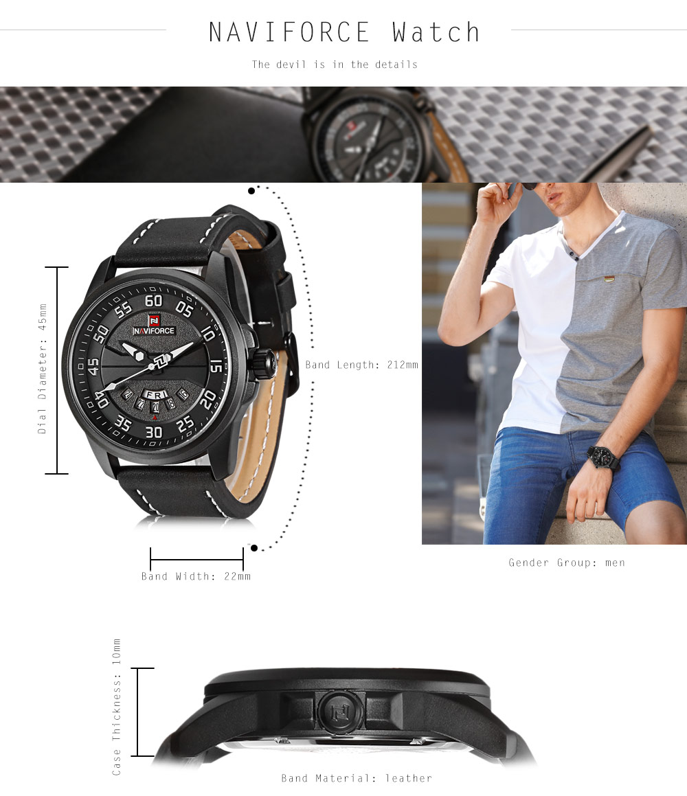 NAVIFORCE 9124 Male Quartz Watch Date Day Display Men Wristwatch