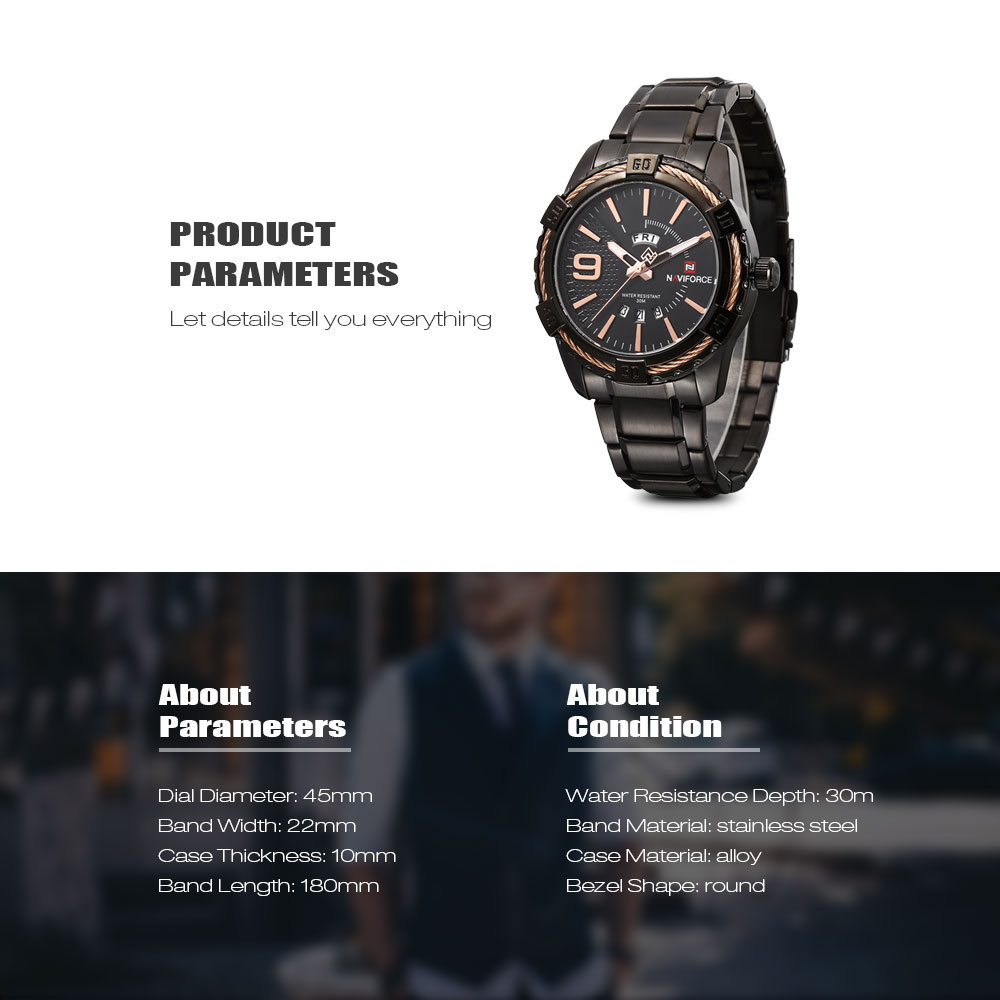 NAVIFORCE 9117 Male Quartz Watch Date Day Display Men Wristwatch