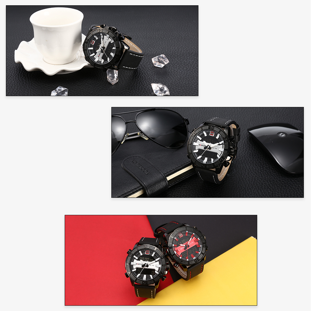 NAVIFORCE 9114 Dual Movt Sports LED Male Watch Calendar Stopwatch Alarm Men Wristwatch