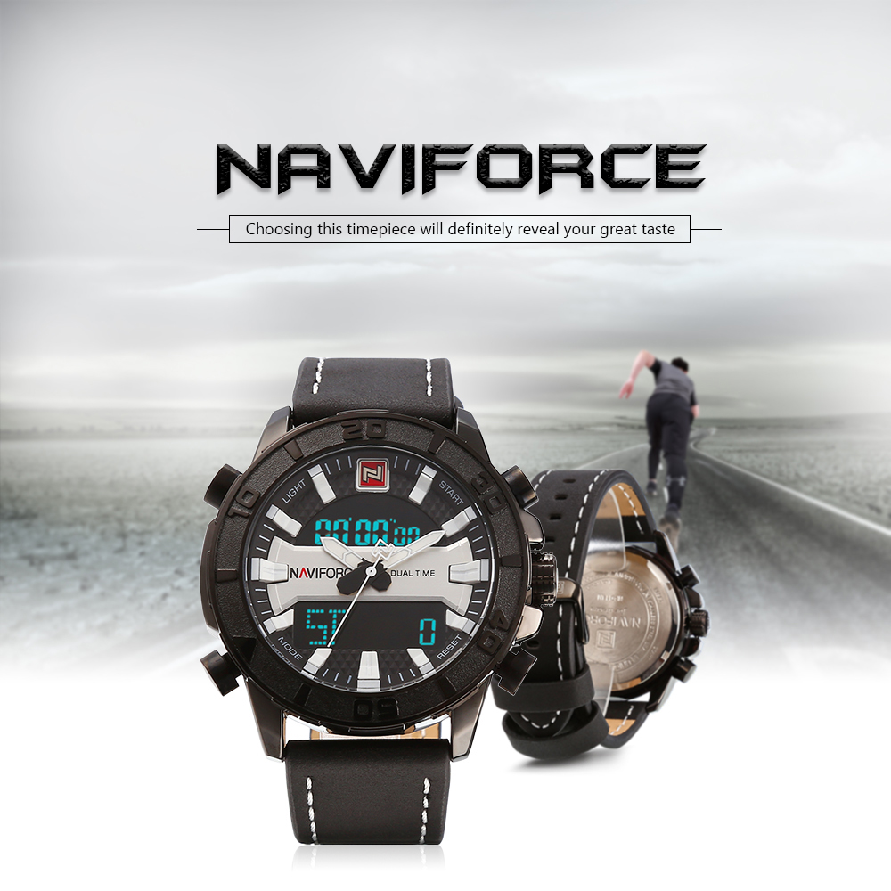 NAVIFORCE 9114 Dual Movt Sports LED Male Watch Calendar Stopwatch Alarm Men Wristwatch